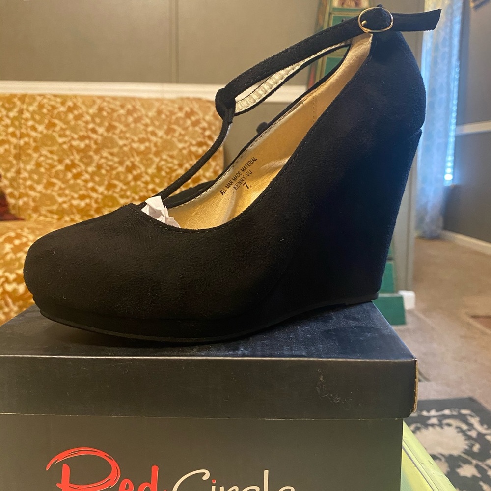 Black suede wedge